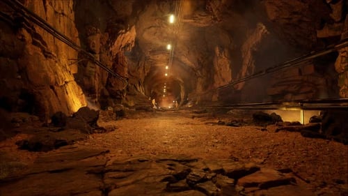 Underground Mine Passage With Electric Lights
