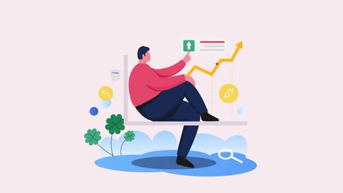 Animated Financial Growth Chart with Observer in Flat Design Style