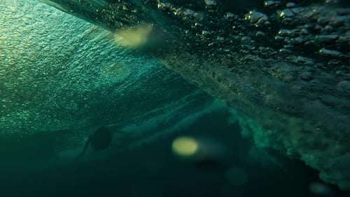 Underwater View of the Ocean Wave Breaking Over the Shore in the Maldives