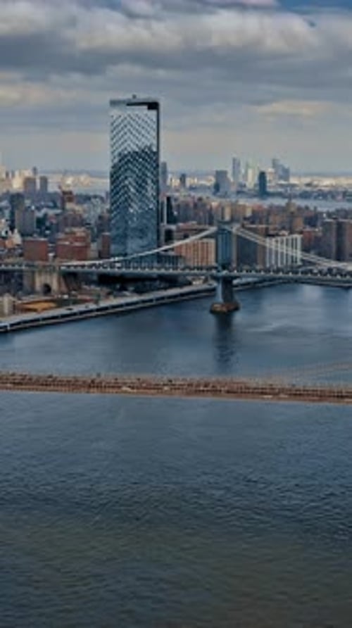 Stunning aerial view of Brooklyn Bridge connecting Manhattan and Brooklyn