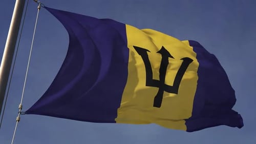 Realistic Barbados Flag Waving in the Wind