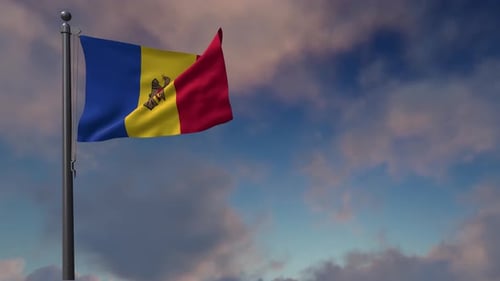 Waving Moldova Flag Animation with Realistic Clouds