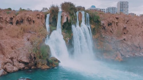 Slow Motion Drone Footage Waterfall in the Blue Lagoon