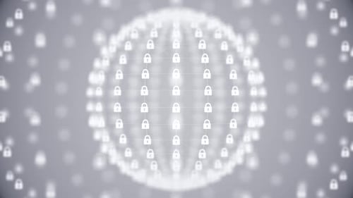 Cybersecurity Lock Sphere Animation – Futuristic White Digital Data Protection Loop