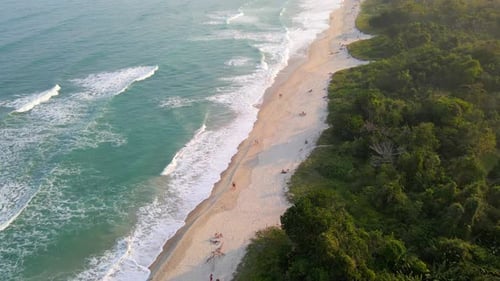 Beautiful beach holiday destination Brazil coastline hot weather break, aerial drone view ocean wave