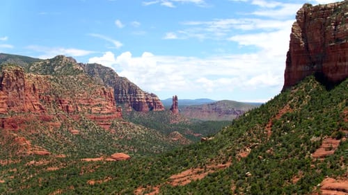 Aerial drone view of beautiful red and green cliffs in sedona Arizona