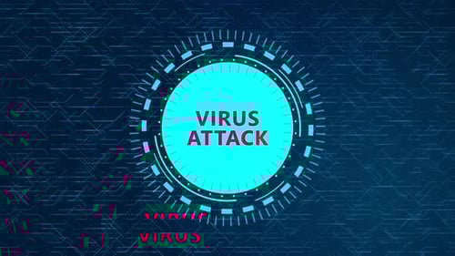 Futuristic Virus Attack Concept with Rotating HUD Elements and Circuitry Design