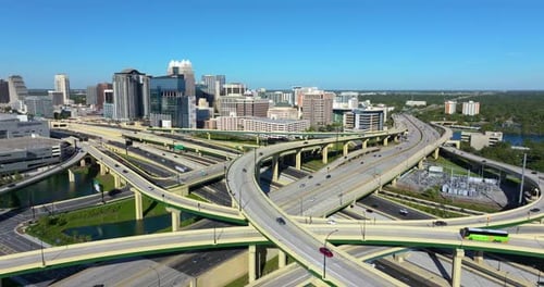 Orlando Financial Downtown District Florida USA Transportation Infrastructure with American Freeway