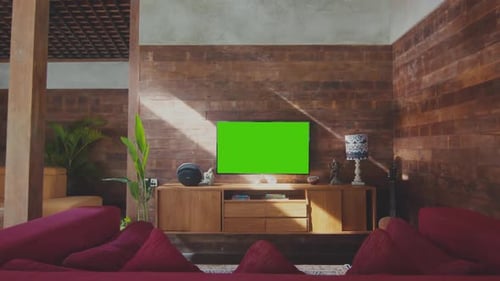 Living Room with Green Screen TV