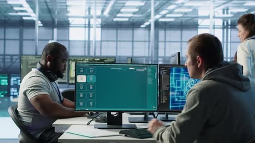 IT Professional in Office Building AI Diffusion Model App Turning Text Into Clips