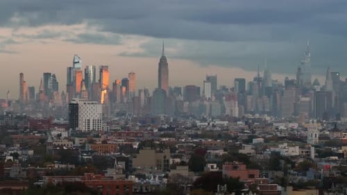 Aerial view of Midtown Manhattan at sunrise. Shot on an autumn morning in New York City.