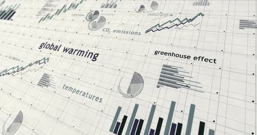 Global warming charts and graphs 3d diagram on paper