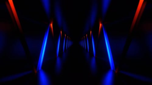 Blue And Orange Endless Tunnel With Neon Light Movement In Zig Zag Background VJ Loop In 4K
