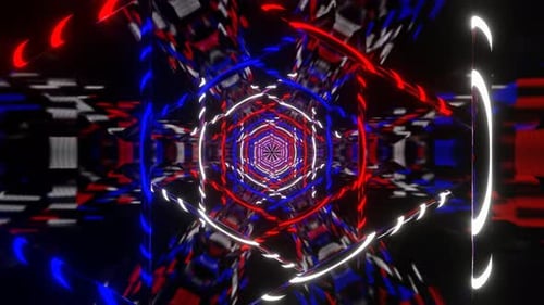 White And Blue And Red Hexagon Type Neon Lamp Light Background Vj Loop In 4K