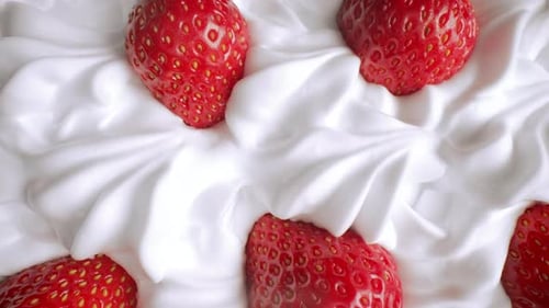 Whipped Cream Topped with Ripe Red Strawberries