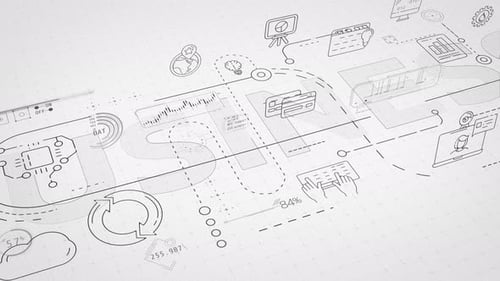 Animated Technology and Business Blueprint Digital Data Flow Background