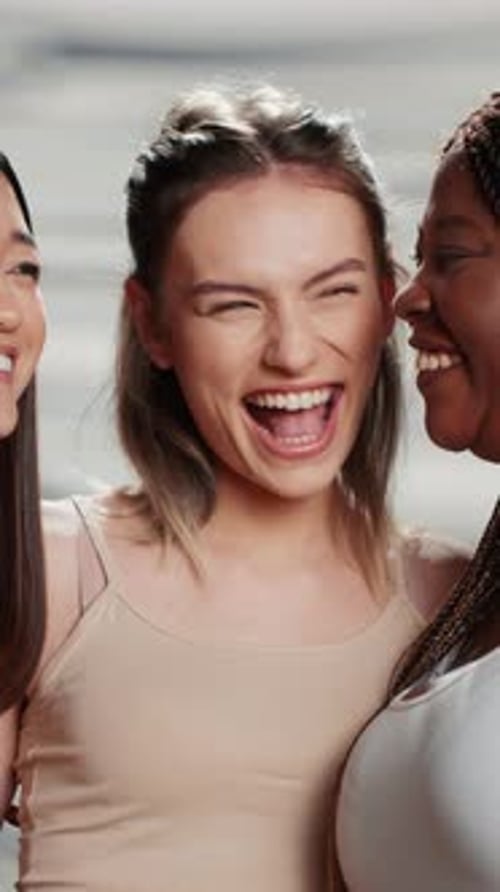 Vertical Video Multiethnic Group of Models Posing for Body Positivity Ad