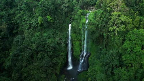 Waterfall Top View Jungle Sekumpul Waterfall Drone View