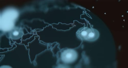 Futuristic Global Digital Network Map with Pulsing Data Points