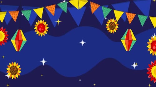 Animated Festive Decorations with Bunting and Paper Lanterns Background