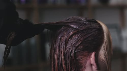 Hair Dye Application in a Salon Close Up