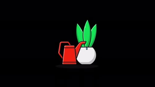 Animated Flat Design Watering Can and Plant Icon