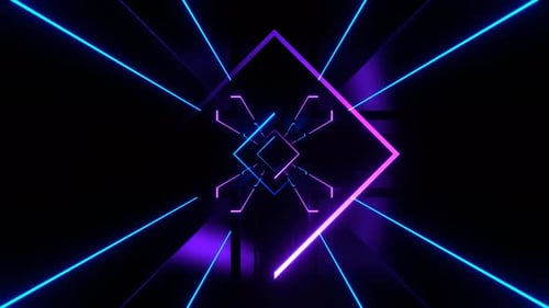 Minimalistischer Neonraum in Violett und Blau mit quadratischem Hintergrund VJ Loop in 4K