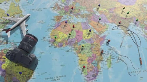 Animated Airplane Flying Across World Map Global Travel Journey