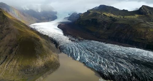 Drone Shot Of Svínafellsjökull Glacier In Iceland At Daytime