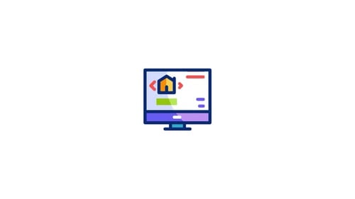 Flat Design Computer Monitor with Web Development Interface Animation