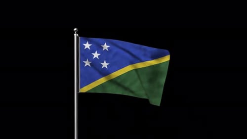 Waving Solomon Islands Flag on Flagpole with Alpha Channel