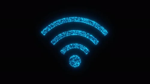 Blue Neon Rotating Wifi Icon Hologram Loop Animation on Black Background
