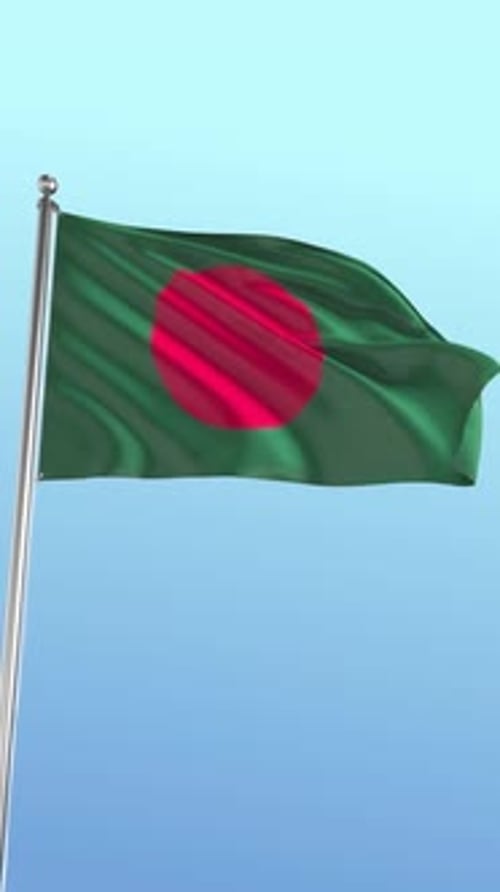 Realistic Bangladesh Flag Waving in Slow Motion Against Blue Sky