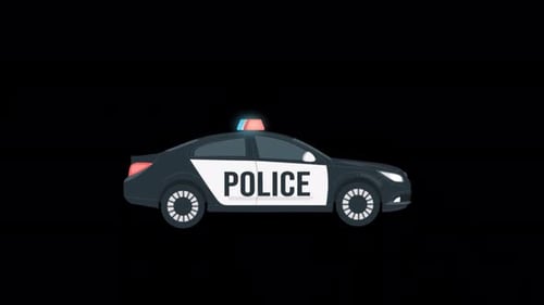 Cartoon Police Car Driving Alpha Channel 4K