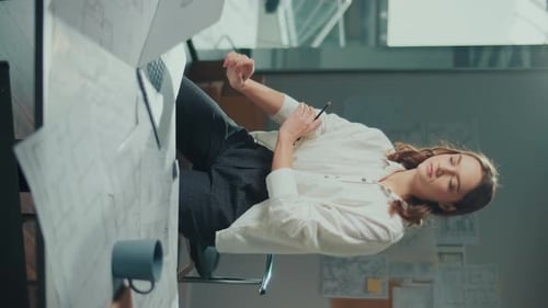 Vertical Video Female Architect in Office Creates Innovative Designs