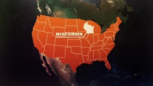 Animación de mapa satelital del estado de EE. UU., Wisconsin,