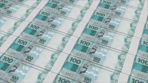 Endless Loop of Brazilian 100 Reais Banknotes Being Printed