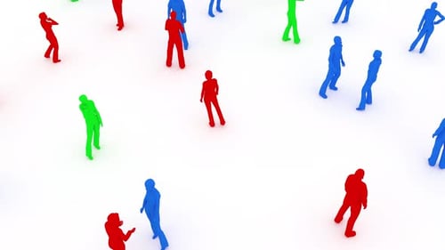 Colored Silhouettes of People Stand on White Back