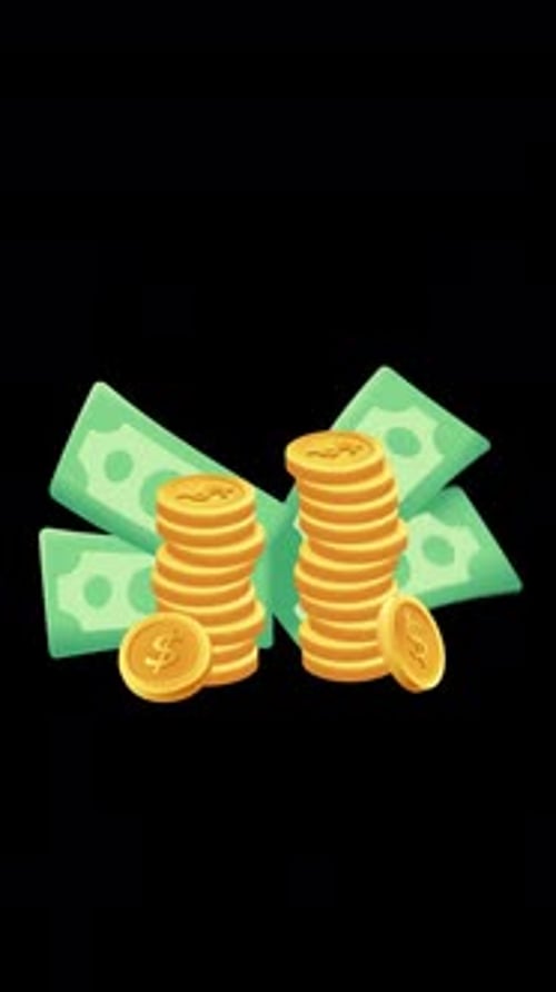 Coins Falling And Dollars Vertical Alpha