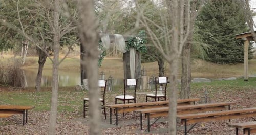 Beautiful outdoor wedding ceremony venue during the fall season at Bean Town Ranch in Ottawa.