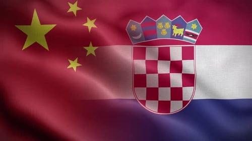China and Croatia Flags Waving Together in Seamless Loop