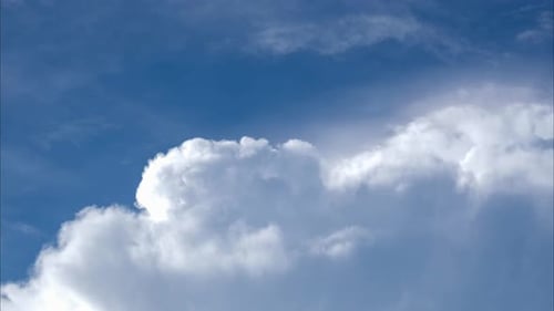 Aerial view of beautiful sky with clouds and sun on a summer day.