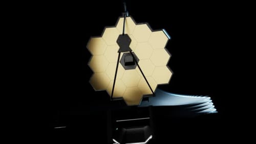 the James Webb space telescope in space. the video has an alpha channel