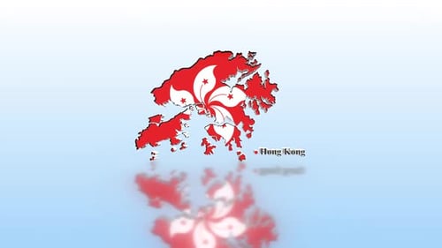 Animated 3D Hong Kong Map with Flag and Reflection