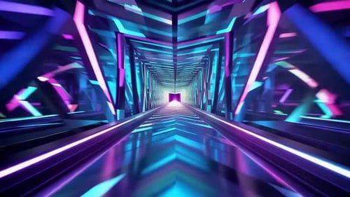 Futuristic Neon Sci Fi Tunnel Flight with Glowing Lights