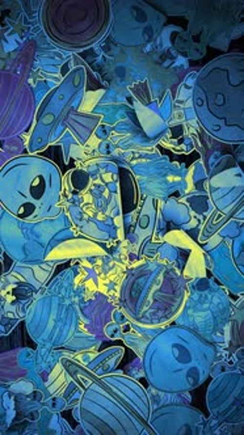 Vertical Neon Space Stickers Animation with Aliens and Planets