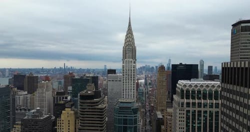 Aerial shot of Chrysler Building in Midtown Manhattan, New York City, USA