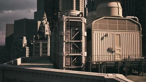 Vista desde la azotea de edificios urbanos con elementos de diseño moderno