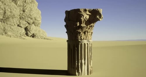 Ancient Column in a Vast Desert Landscape Showcases Historical Architecture