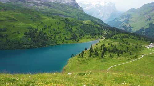 Engstlensee Lake in Switzerland on Sunny Day